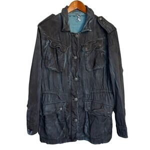 Free People Jacket Women Med Teal Gray Double Cloth Utility Military‎ Field Army